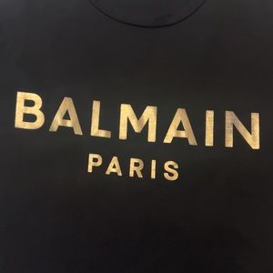 Balmain Foil T-Shirt Mens Size XL Black and Gold